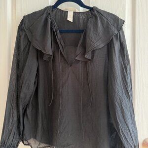H&M Black Sheer Ruffled Blouse